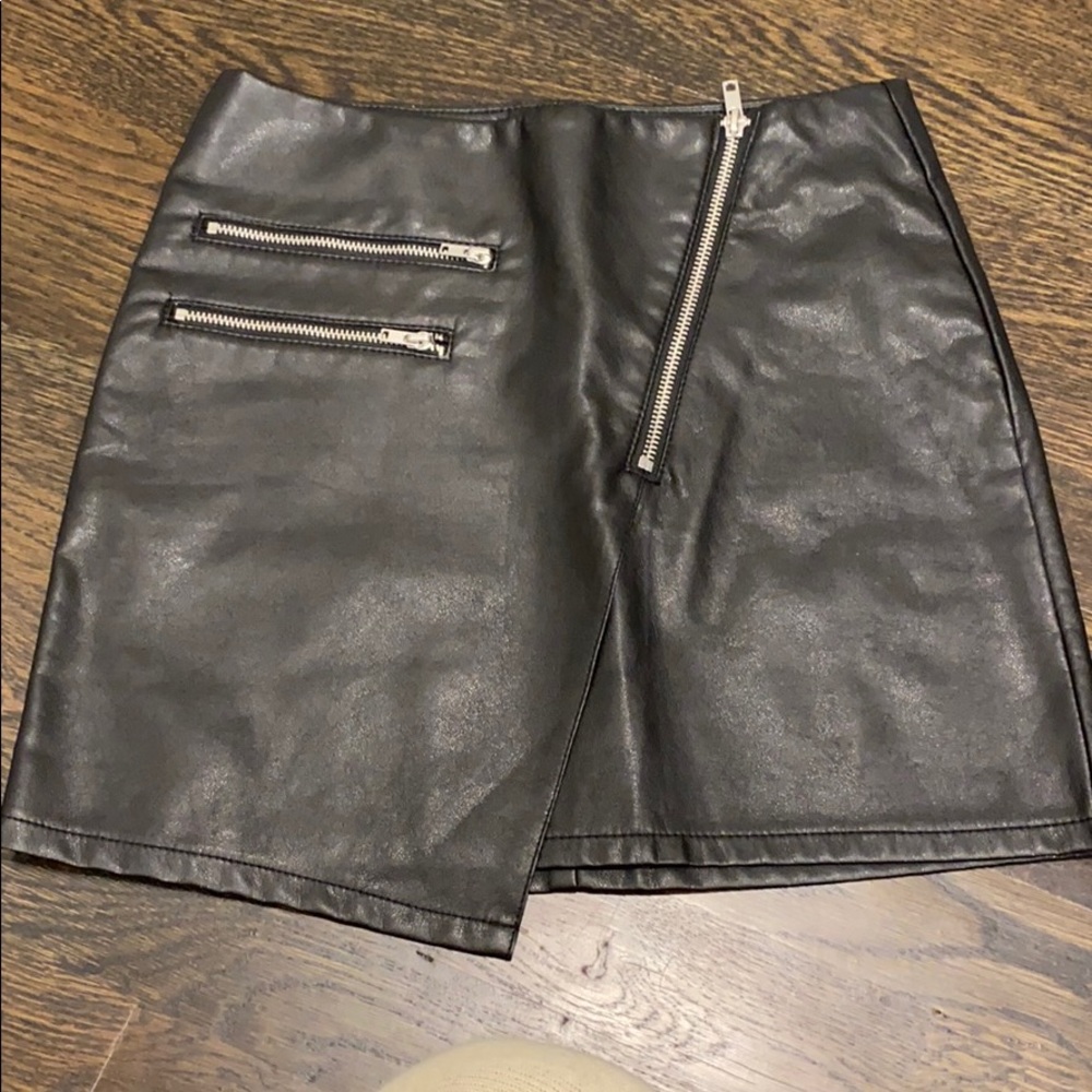 Black faux leather mini skirt